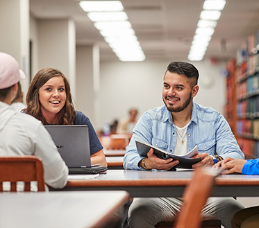 students in library