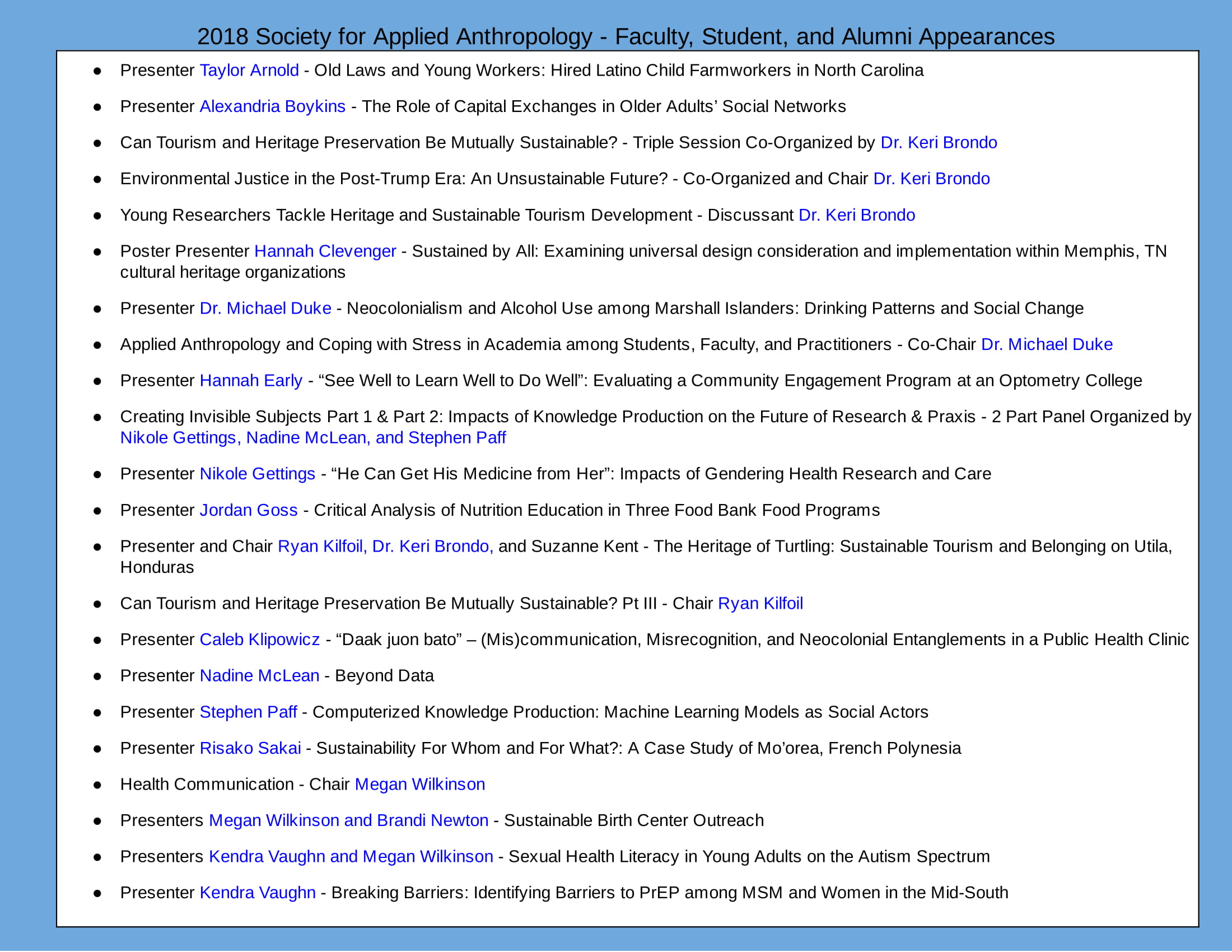 2018 SfAA List 2018 SfAA List