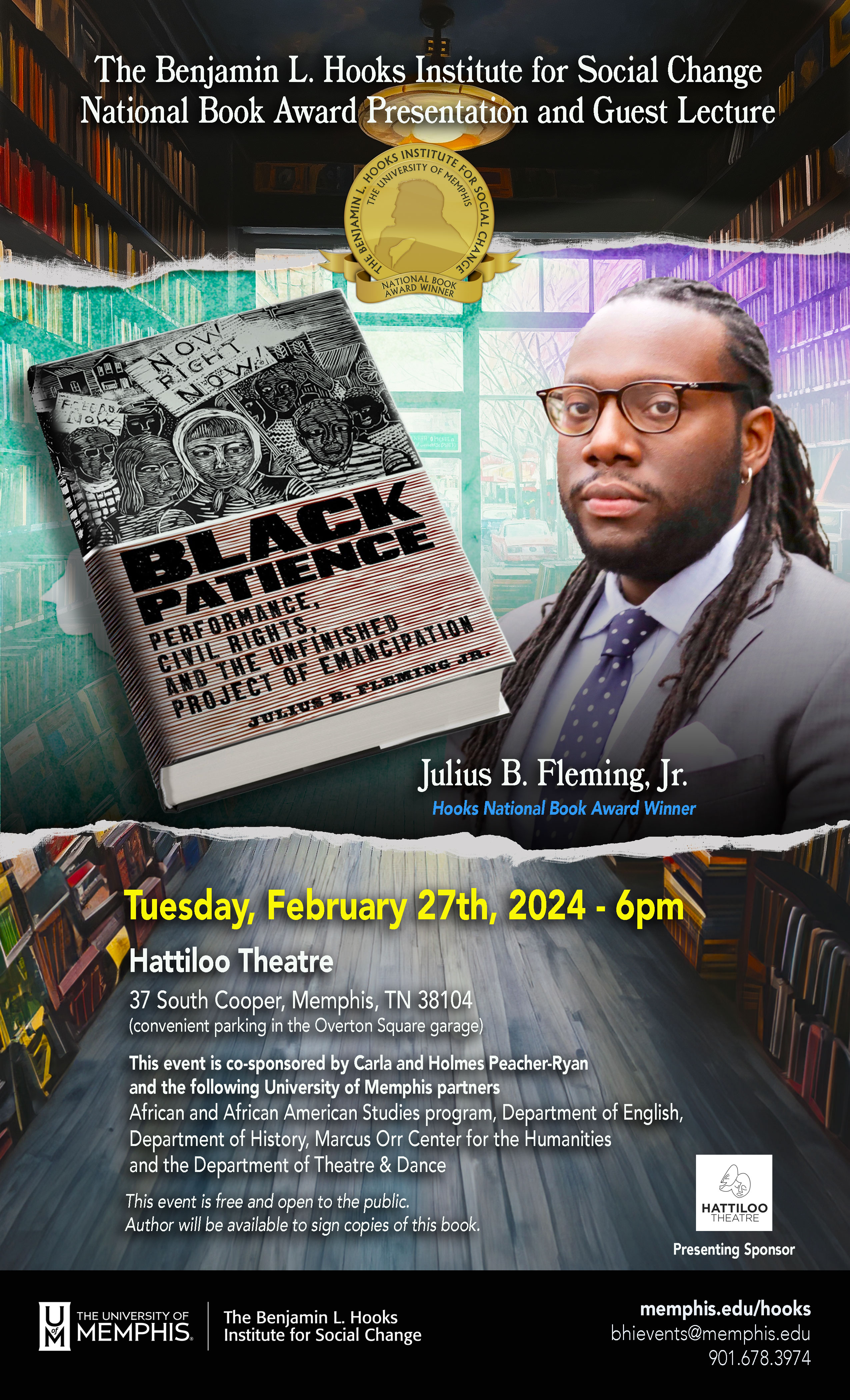 A poster depicting the cover of the book "Black Patience" and its author, Dr. Julius B. Fleming, Jr. 