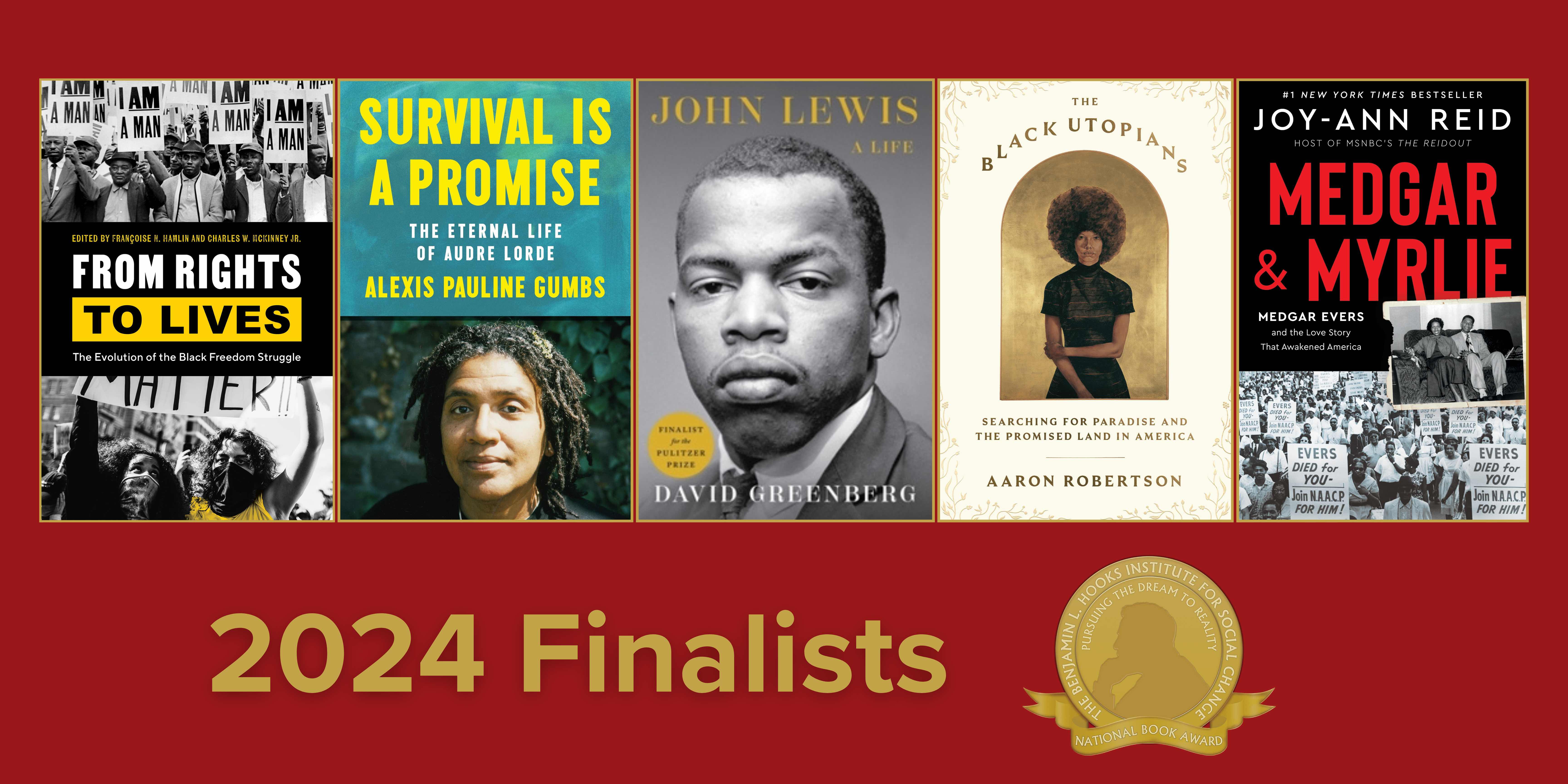 A collage of the book covers of the finalist books for the Hooks National Books Award.