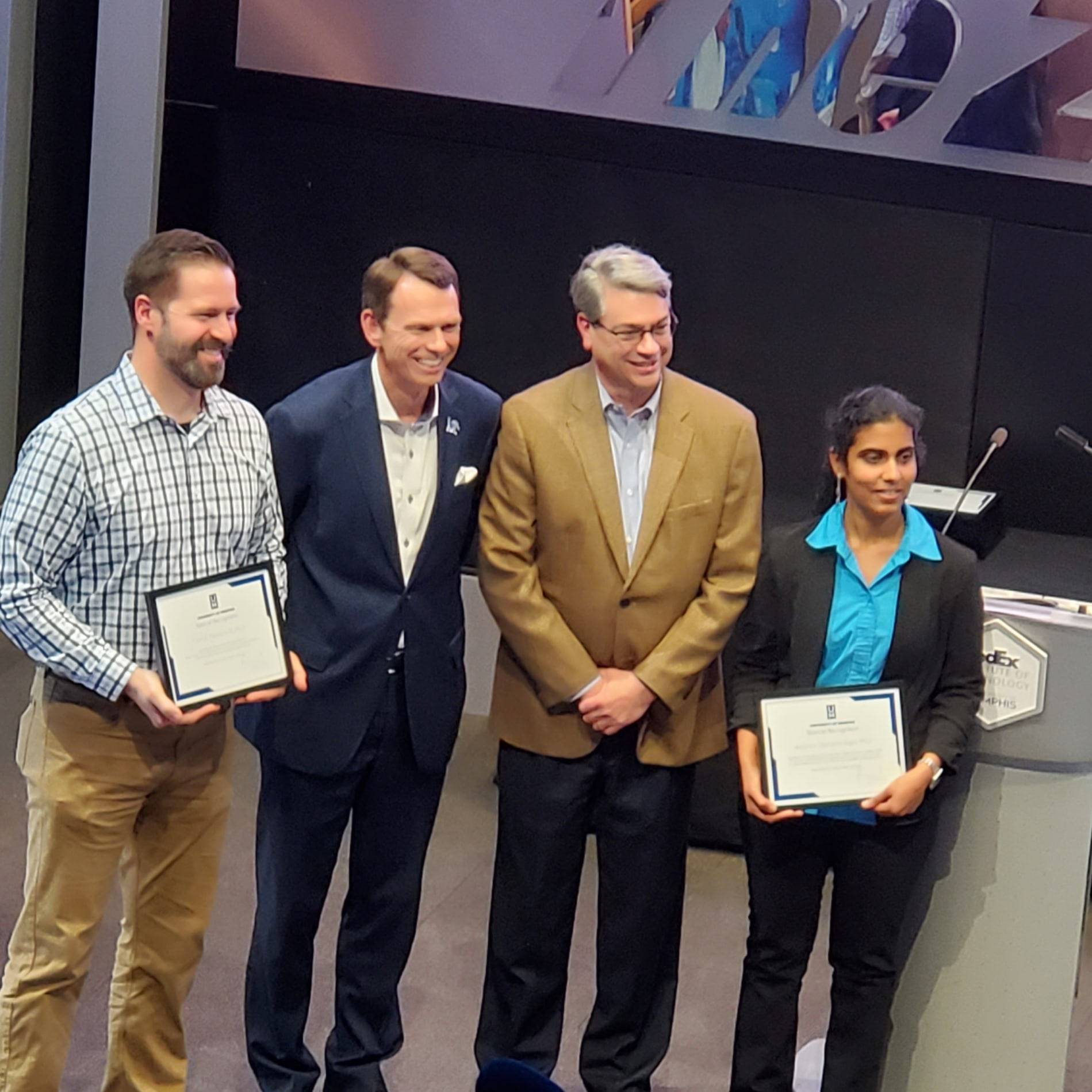 Dr. Sajja, Dr. Herickoff, President Hardgrave and Provost Russomanno