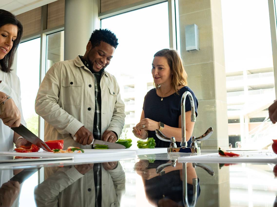 students preparing food