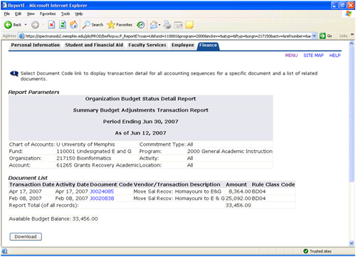 Viewing your budgets in Banner Self-Service