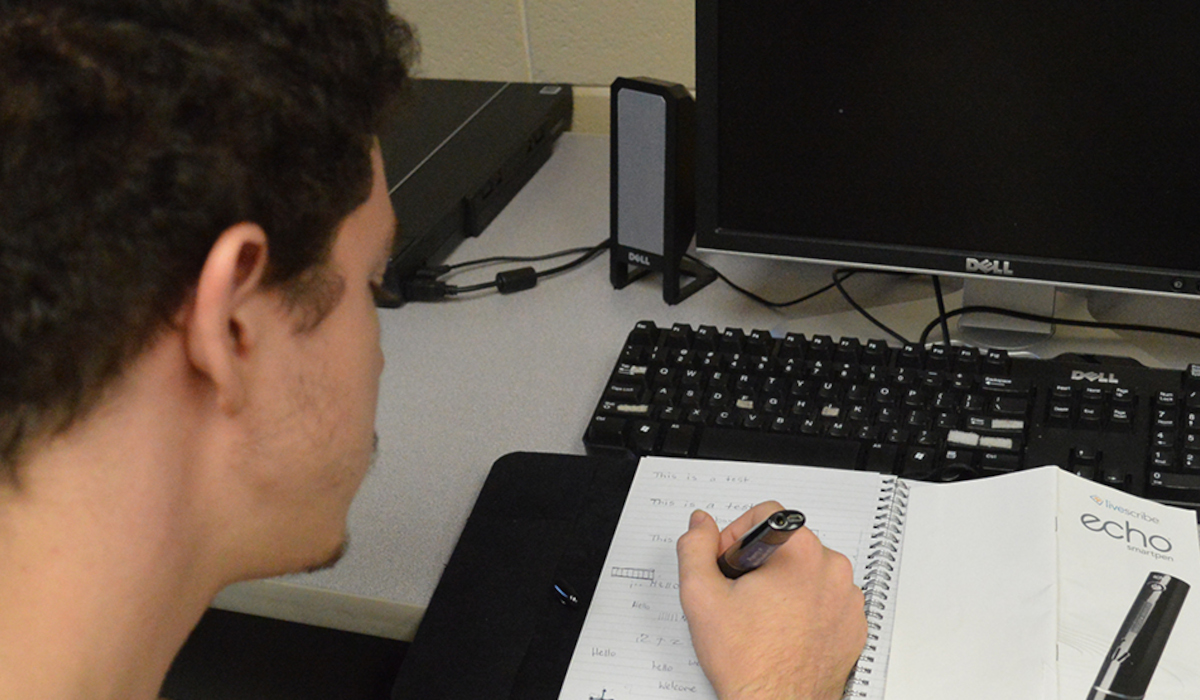 student working on form