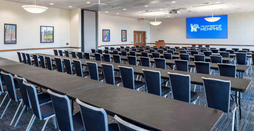 Memphis Room set classroom style with screen