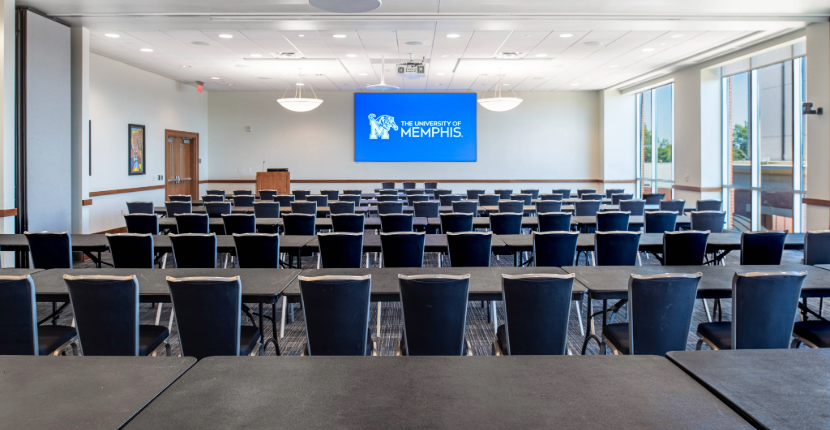 Memphis Room set classroom style with screen