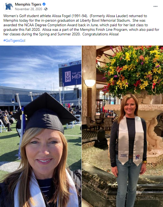 Tweet from Memphis Tigers about graduate Alissa Fogel