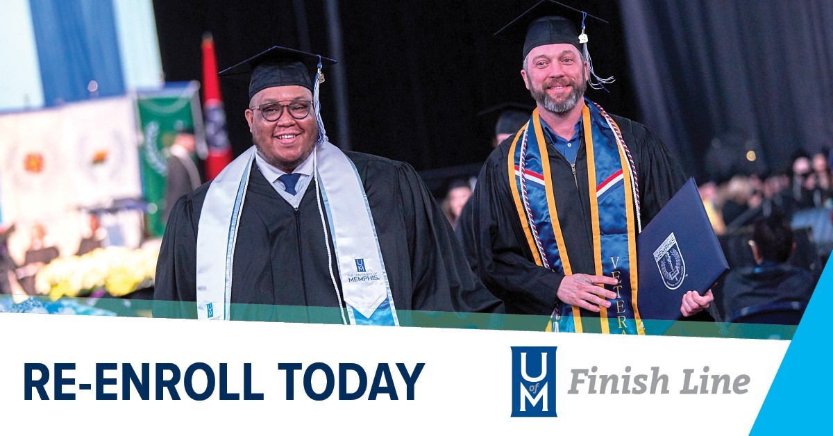 Banner graphic of two Finish Line graduates. Two men, one black one white, walking while donned in thier graduation cap and gown.