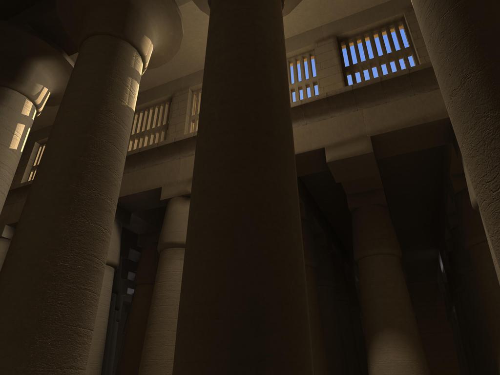 Reconstructed model of the way the clerestory windows would have provided lighting for the Hall. © UCLA Digital Karnak.