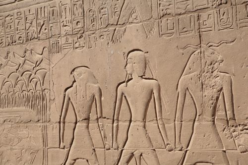 Plate 44 (B88) - Ramesses II, with Horus and Khnum, trapping birds in clapnet before Thoth and Seshat-Neith