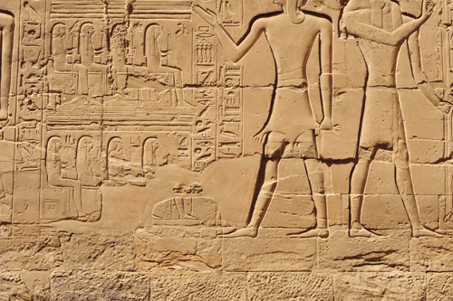 Plate 52 (B97-98) - Ramesses II receiving regalia and jubilees from Amun-Re in the presence of Mut and Khonsu, while Thoth inscribes years of reign (right, B97) and Iunmutef addresses the Great Ennead (left, B98)