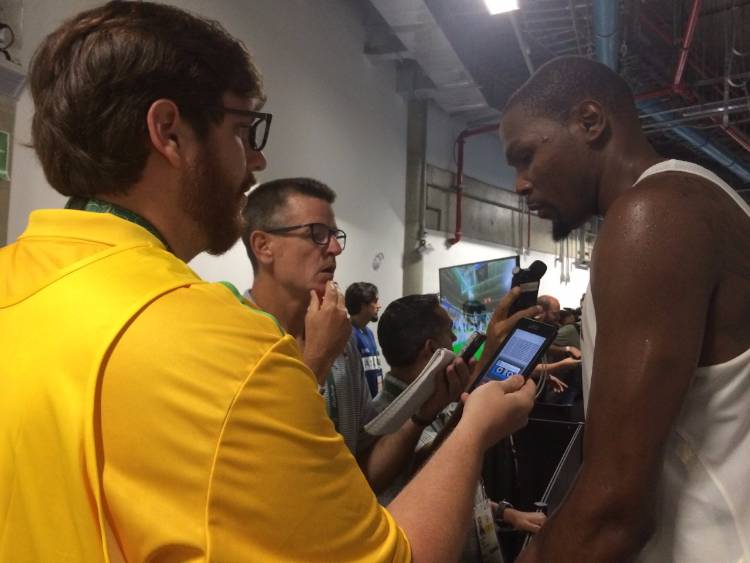 Chip in Rio UofM journalism student Chip Williams interviews NBA star Kevin Durant during a break in the men’s Olympic basketball tournament this past summer in Brazil.