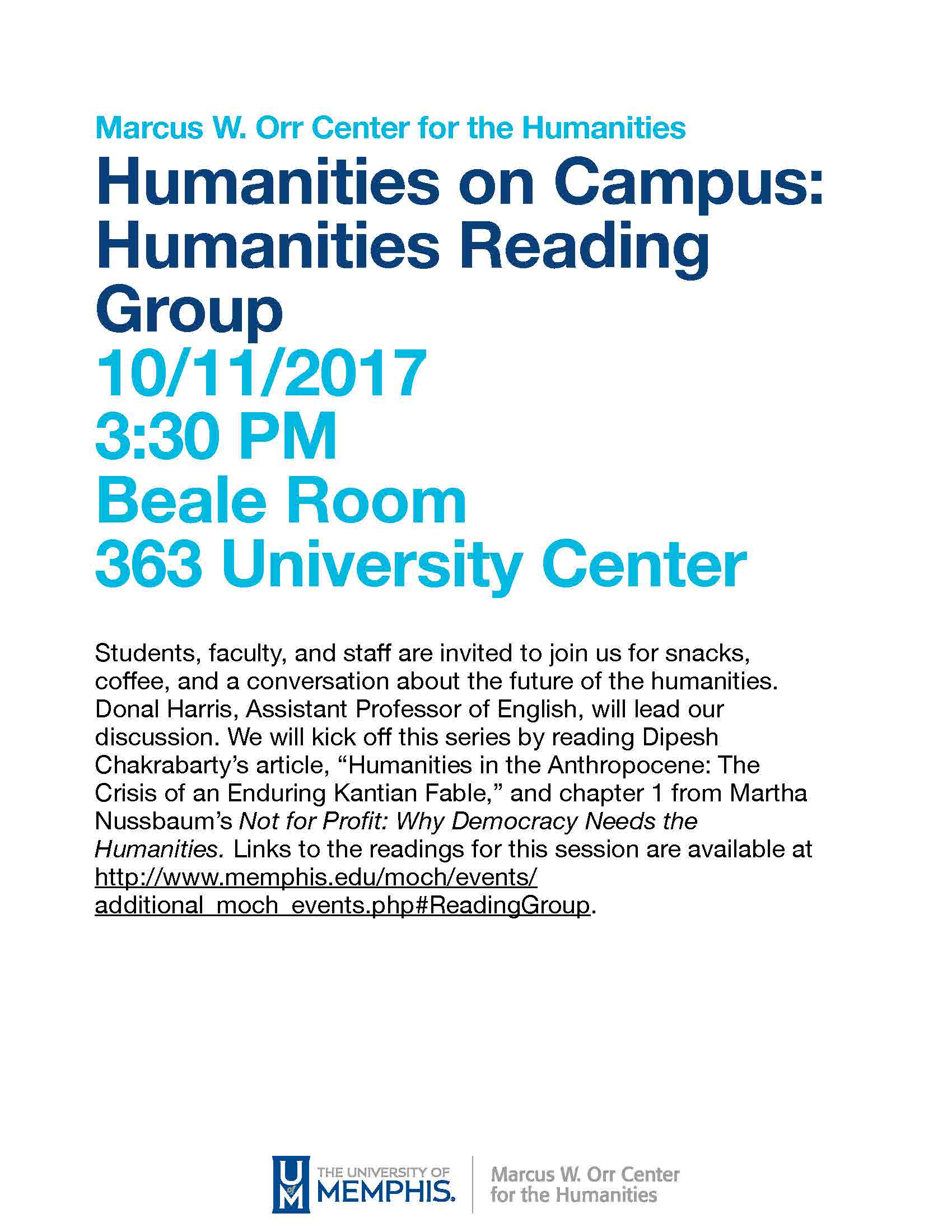 Humanities on Campus: Humanities Reading Group Flyer