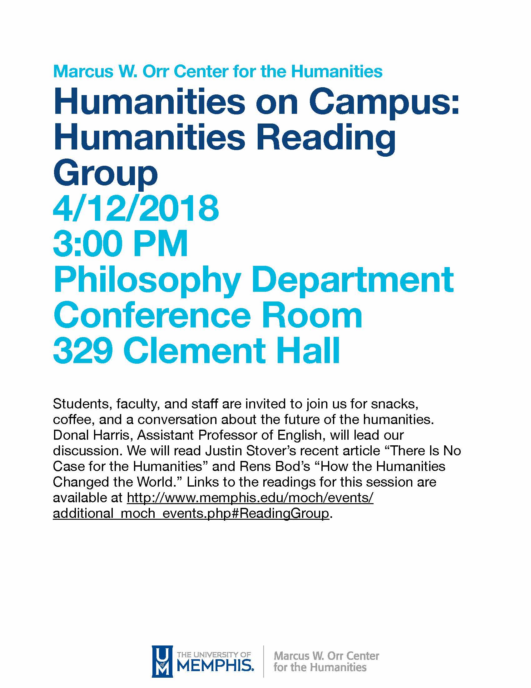 Humanities on Campus: Humanities Reading Group Flyer