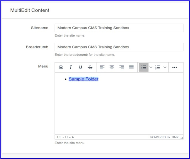 Horizontal Menu Form
