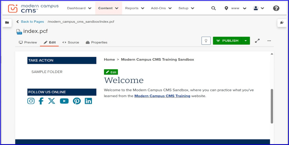 Modern Campus CMS Legacy First Screen