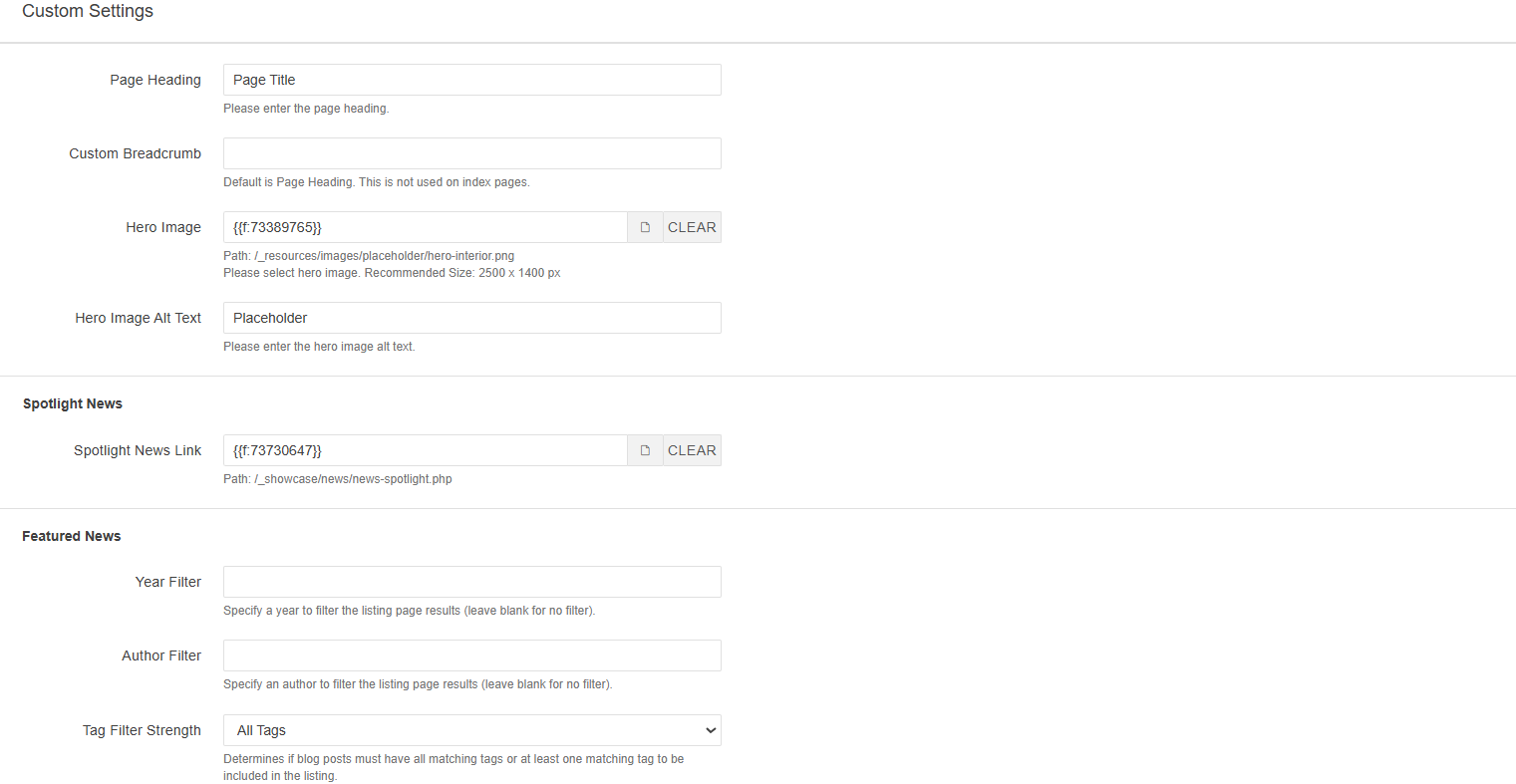Custom Settings form for News Homepage