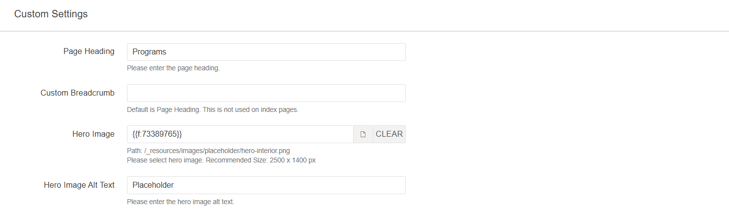 Custom Settings form for other special templates