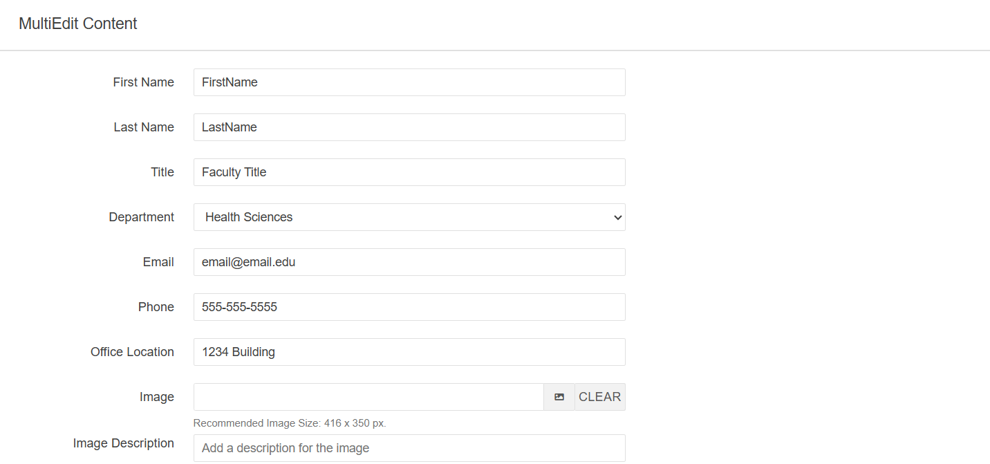 Faculty & Staff Multi Edit Form