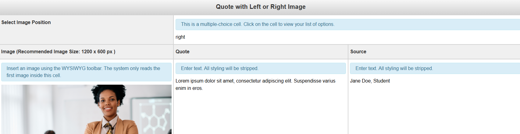Quote with Left or Right Image Snippet Form