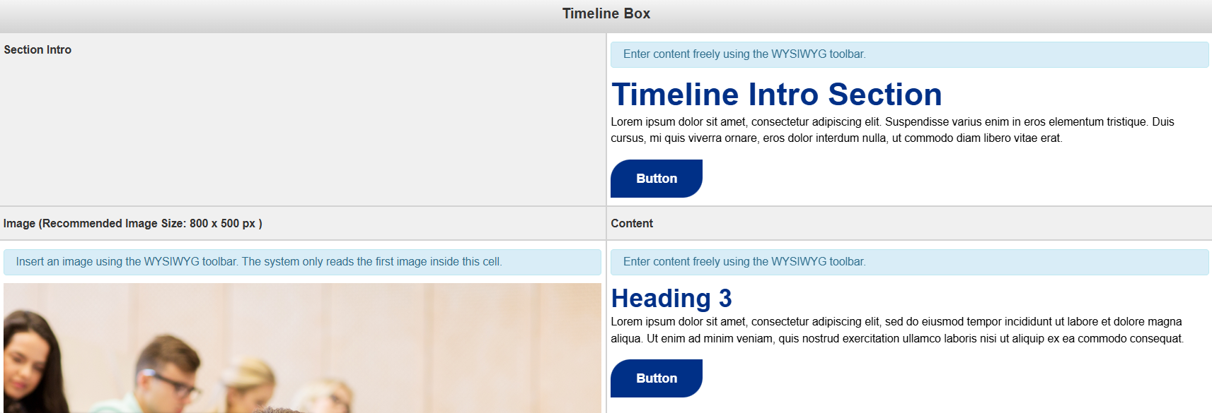 Timeline Box Snippet Form