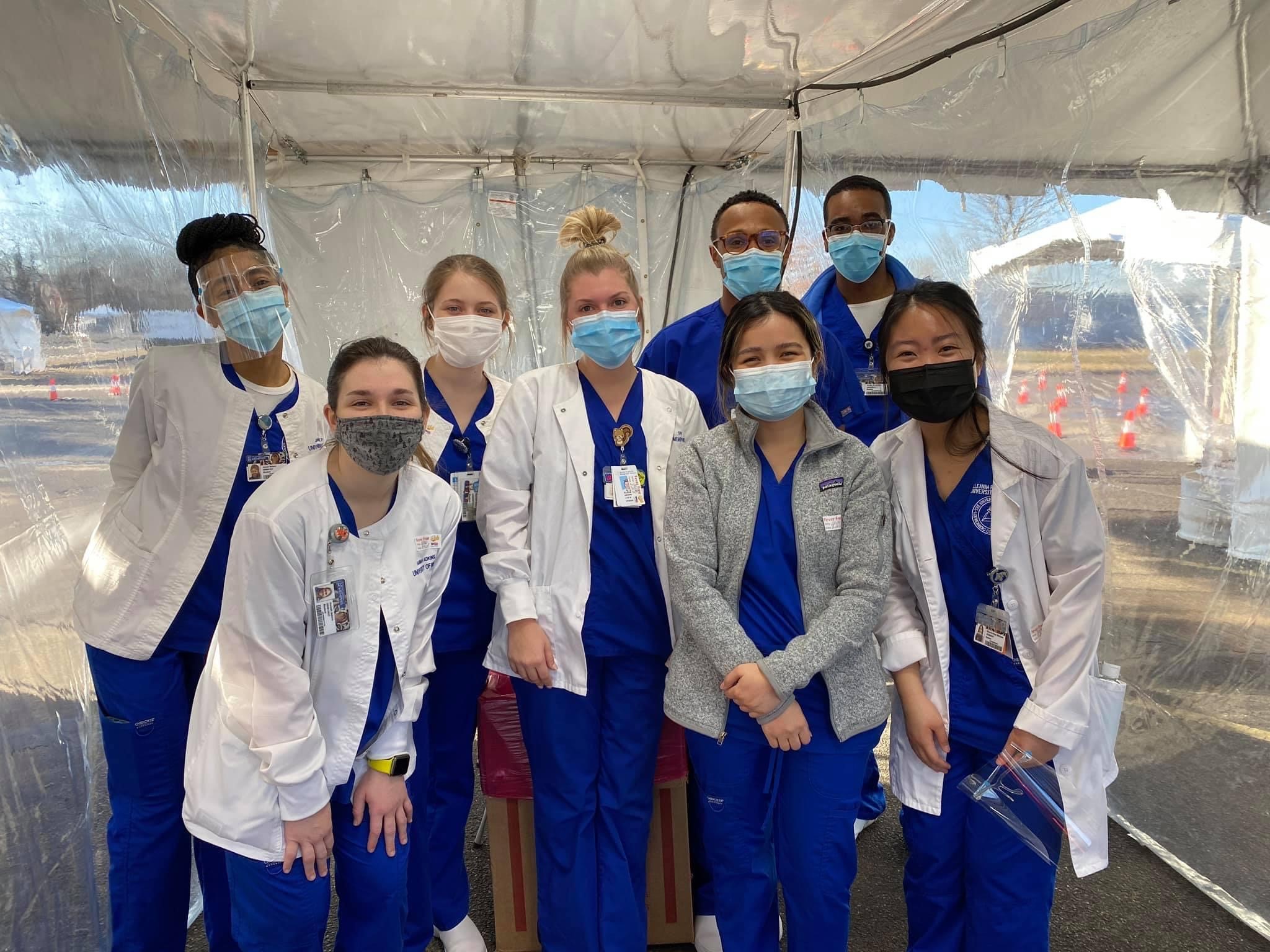 Students at Whitehave COVID vaccination site Students posing for picture at Whitehaven COVID vaccination site