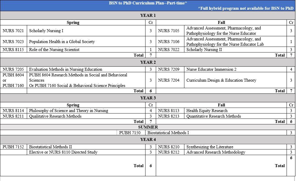 BSN to PHD Curriculum