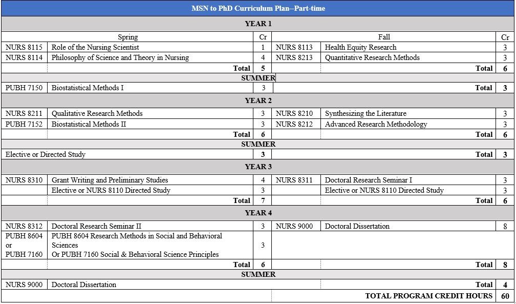 MSN to PHD Partime Curriculum