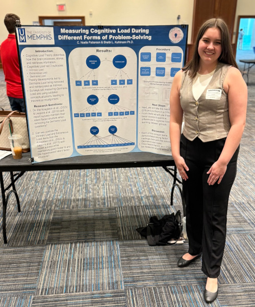 Noelle Patterson presenting her poster at the UM Student Research Forum. Mentor: Dr. Shelbi Kuhlmann