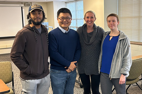 Mohammad Nahian Abrar (PhD Biostatistics), Xin Jin (PhD Biostatistics), a guest and Aeryn Longuevan (MPH Biostatistics)