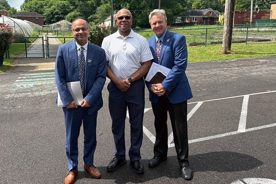 SPH Dean Joshi Rev. Marlon Foster, Founder and CEO of Knowledge Quest and SPH Community Relations Representative Steve Shular