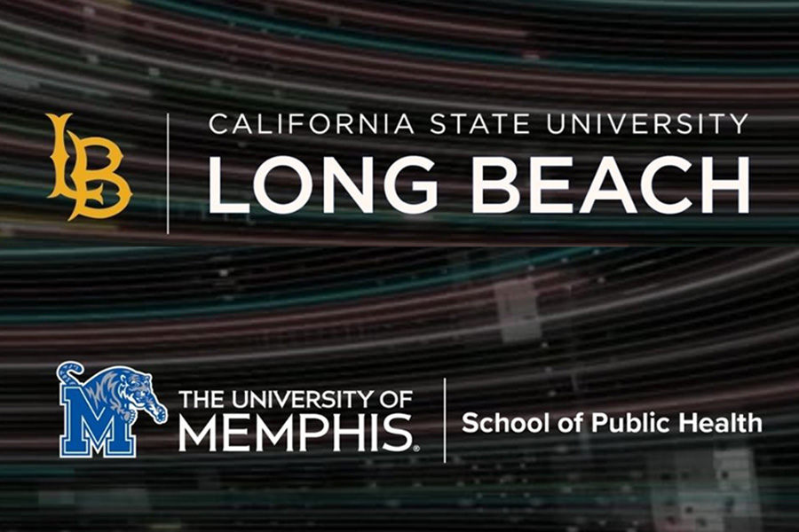 Logos of California State University Long Beach Collaborates and the UofM SPH on a decorative gif background