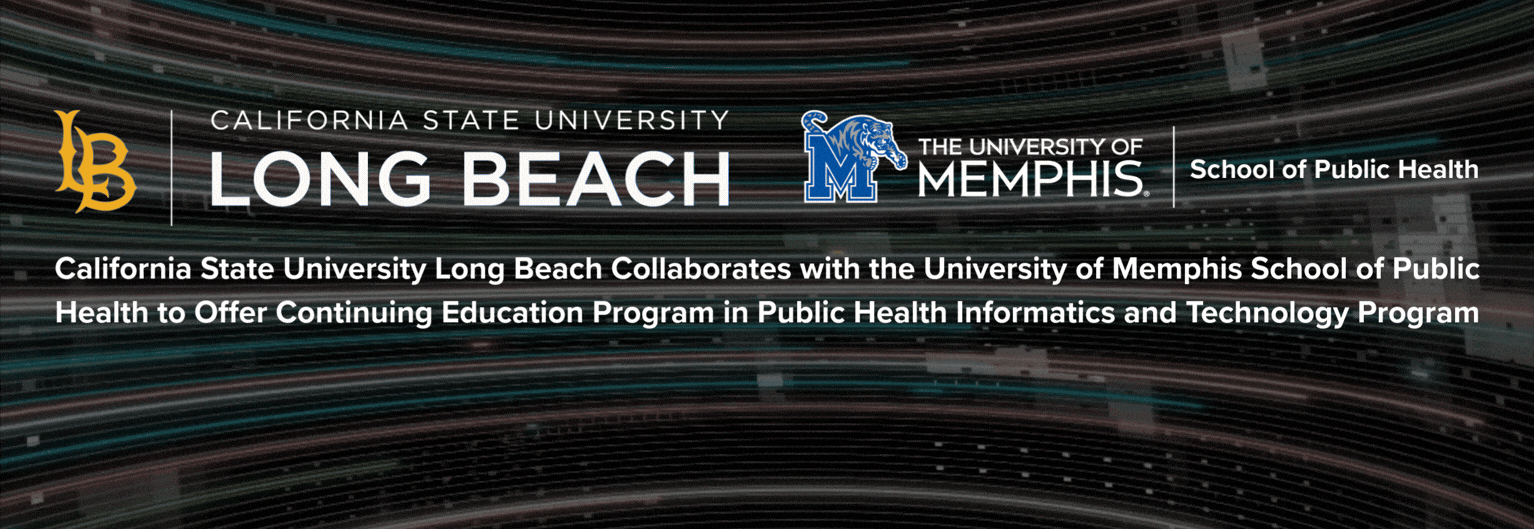 Logos on CSULB and UofM SPH and decorative background