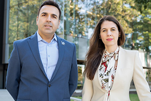 Dr. Maryam Karimi, associate professor in the School of Public Health, and Dr. Rouzbeh Nazari, chair and professor in the Department of Civil, Construction, and Environmental Engineering