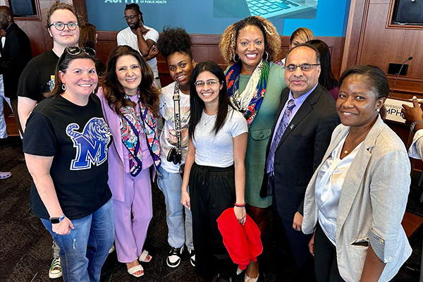 Students, Dean Joshi, Dr. Magaña at the launch of HSPH Clubs and Dual Enrollment