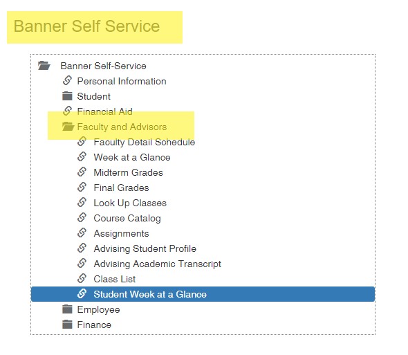 Banner self service tree navigation with week at a glance