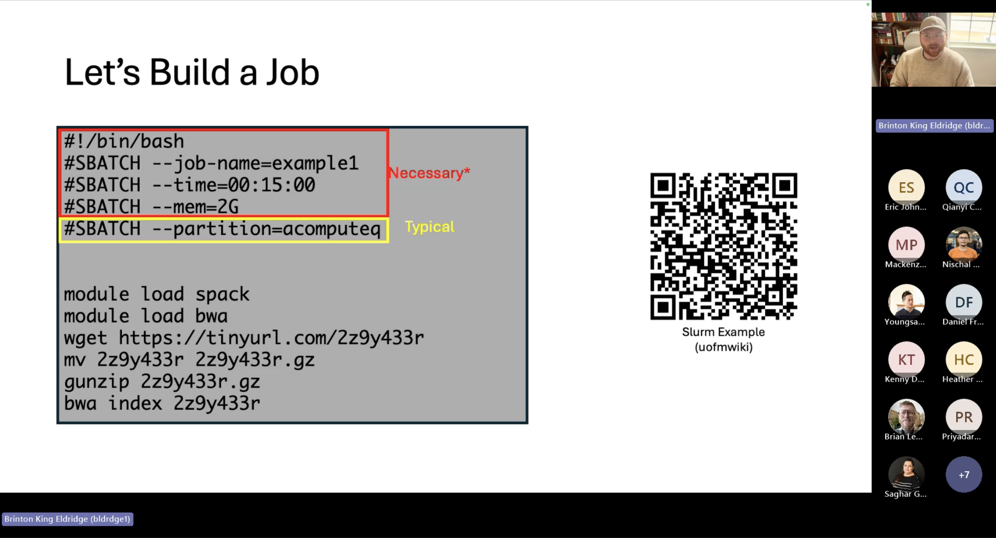 Screenshot of Brinton explaining Slurm headers