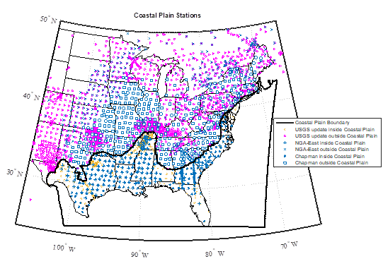 Distribution of the different earthquake recording stations.