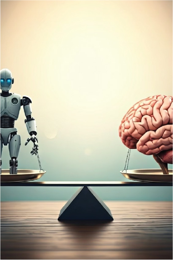 brain and robot on weight scale