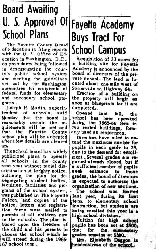 Fayette Academy and desegregation