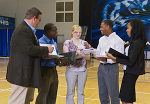 Healthcare leadership students working together