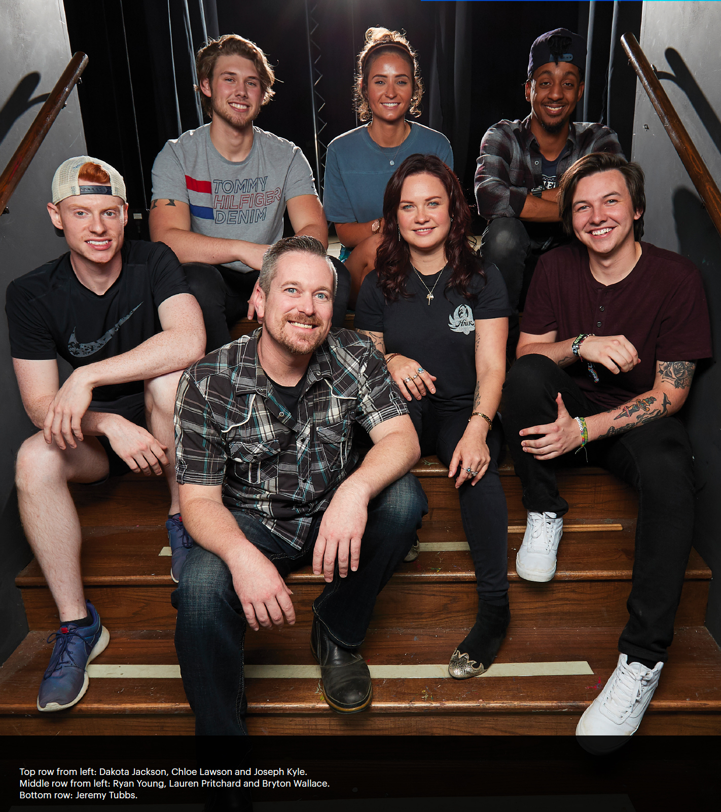 Group photo of class: Top row from left: Dakota Jackson, Chloe Lawson and Joseph Kyle. Middle row from left: Ryan Young, Lauren Pritchard and Bryton Wallace. Bottom row: Jeremy Tubbs.