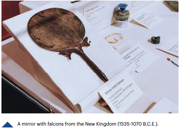 A mirror with falcons from the New Kingdom (1535-1070 B.C.E.).