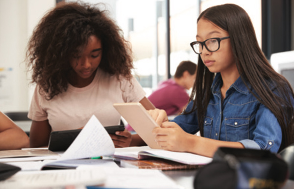stock image of high school students studying
