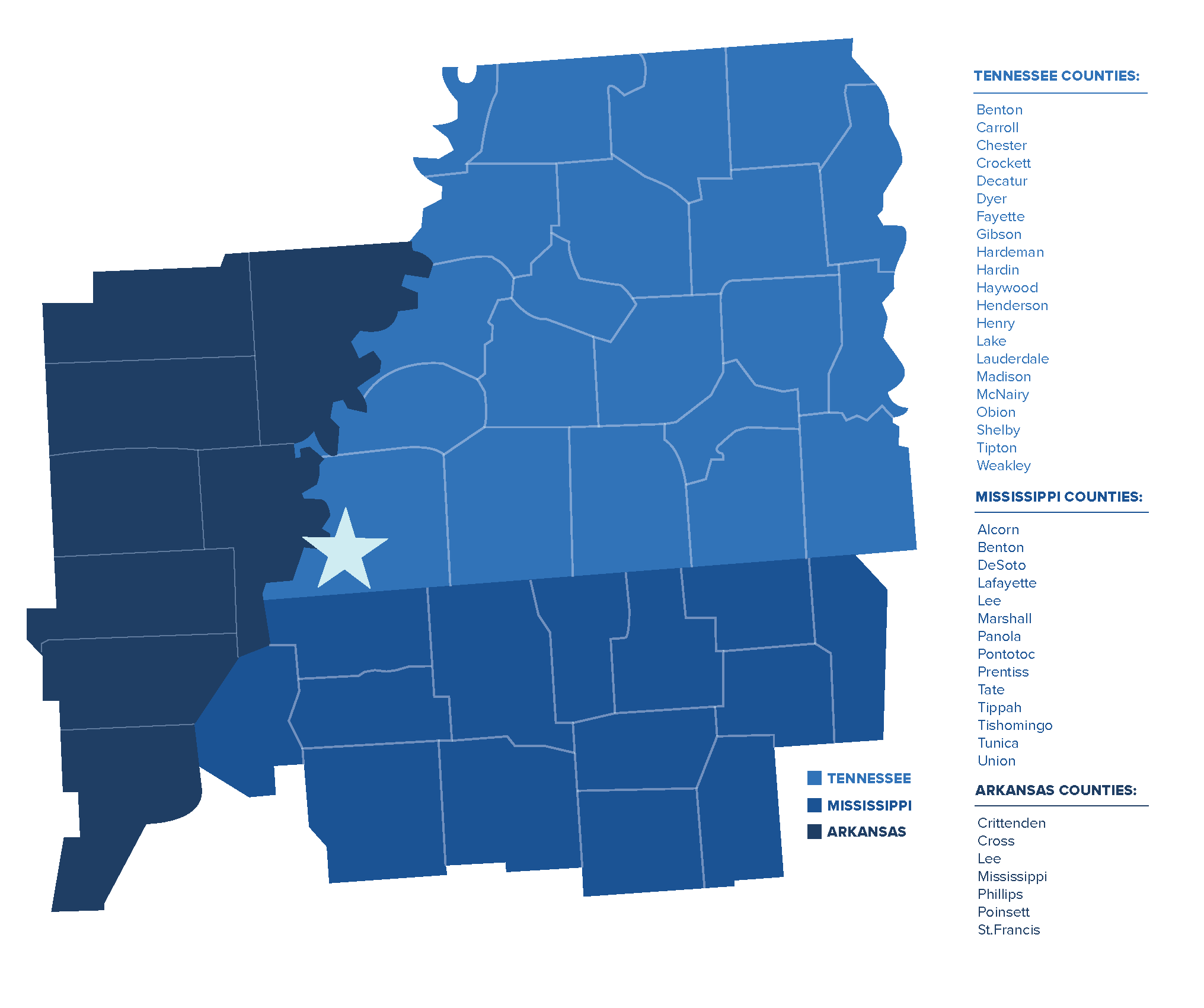 Upskill Mid-South Service Area Map