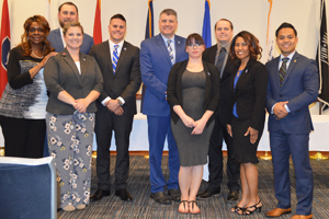 group standing with flags